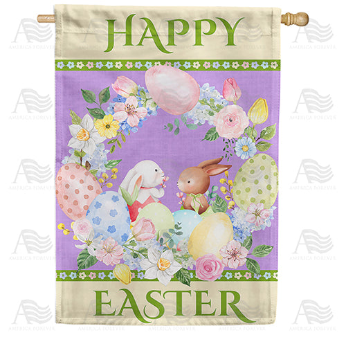 Easter Bunny Wreath Double Sided House Flag