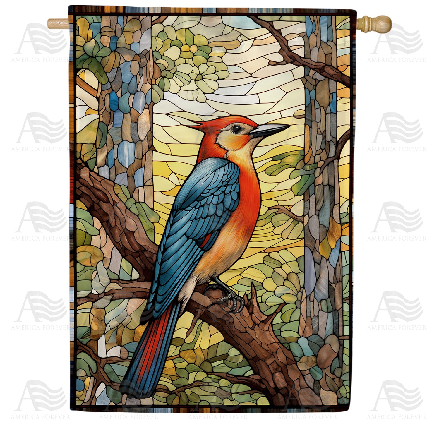 Brightly Colored Woodpecker Double Sided House Flag
