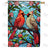 Colored Glass Cardinals Double Sided House Flag