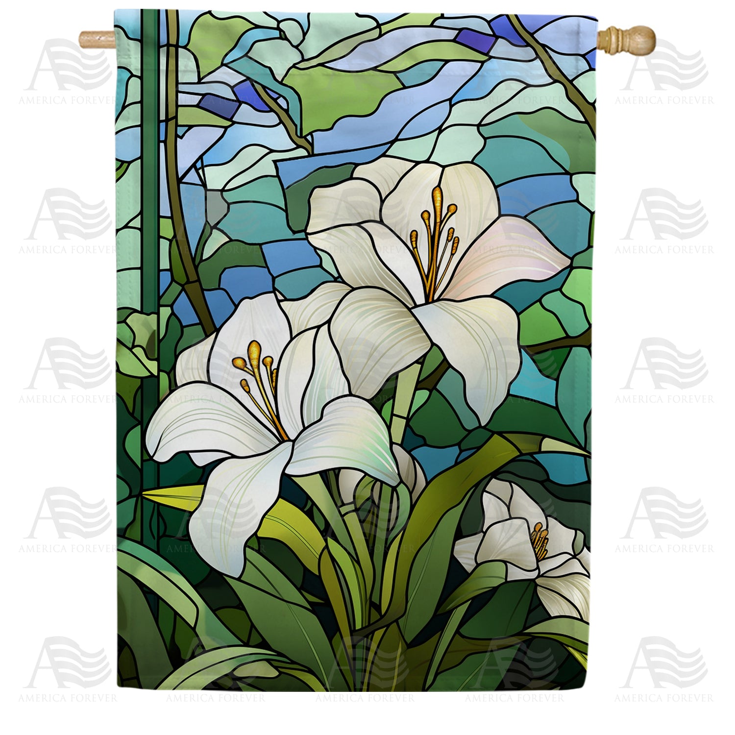 Easter Lily Stained Glass Double Sided House Flag