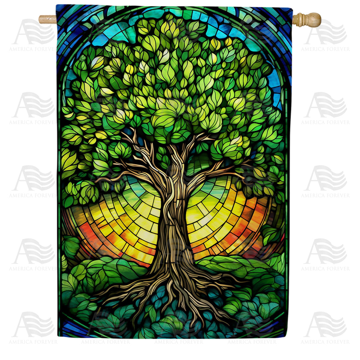 Tree Of Life Stained Glass Double Sided House Flag