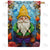 Gnome Stained Glass Double Sided House Flag
