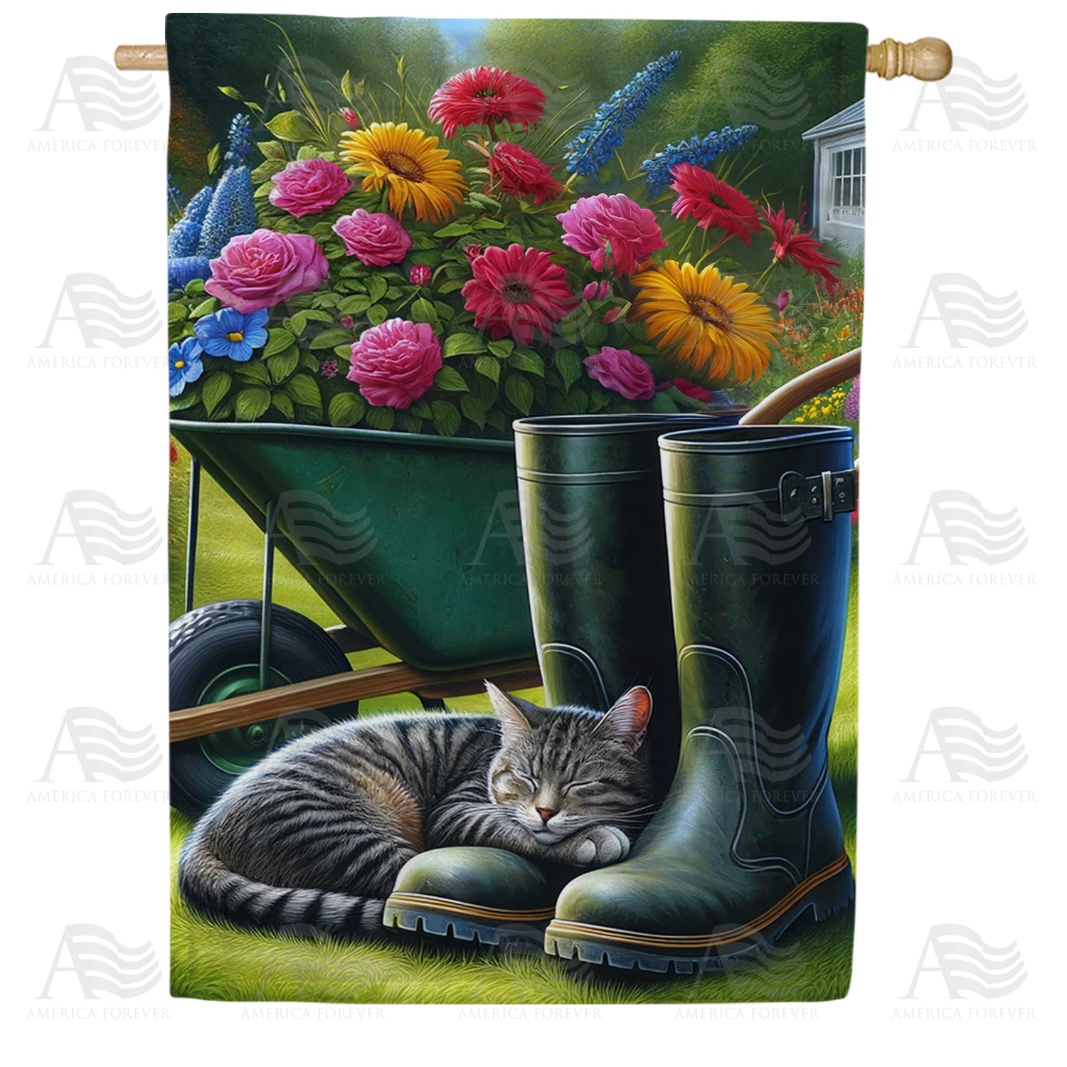 Garden Bliss Cat Nap Double Sided House Flag