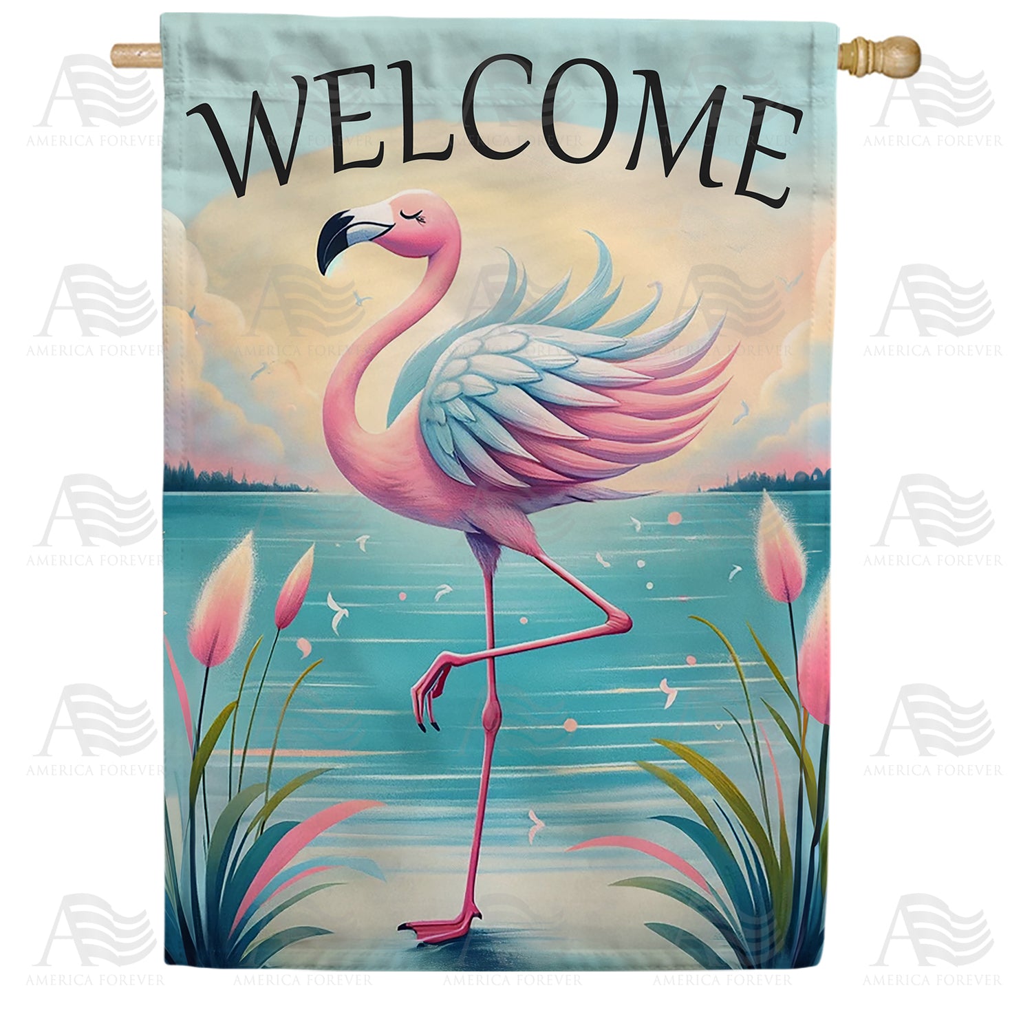 Elegant Flamingo Welcome Double Sided House Flag