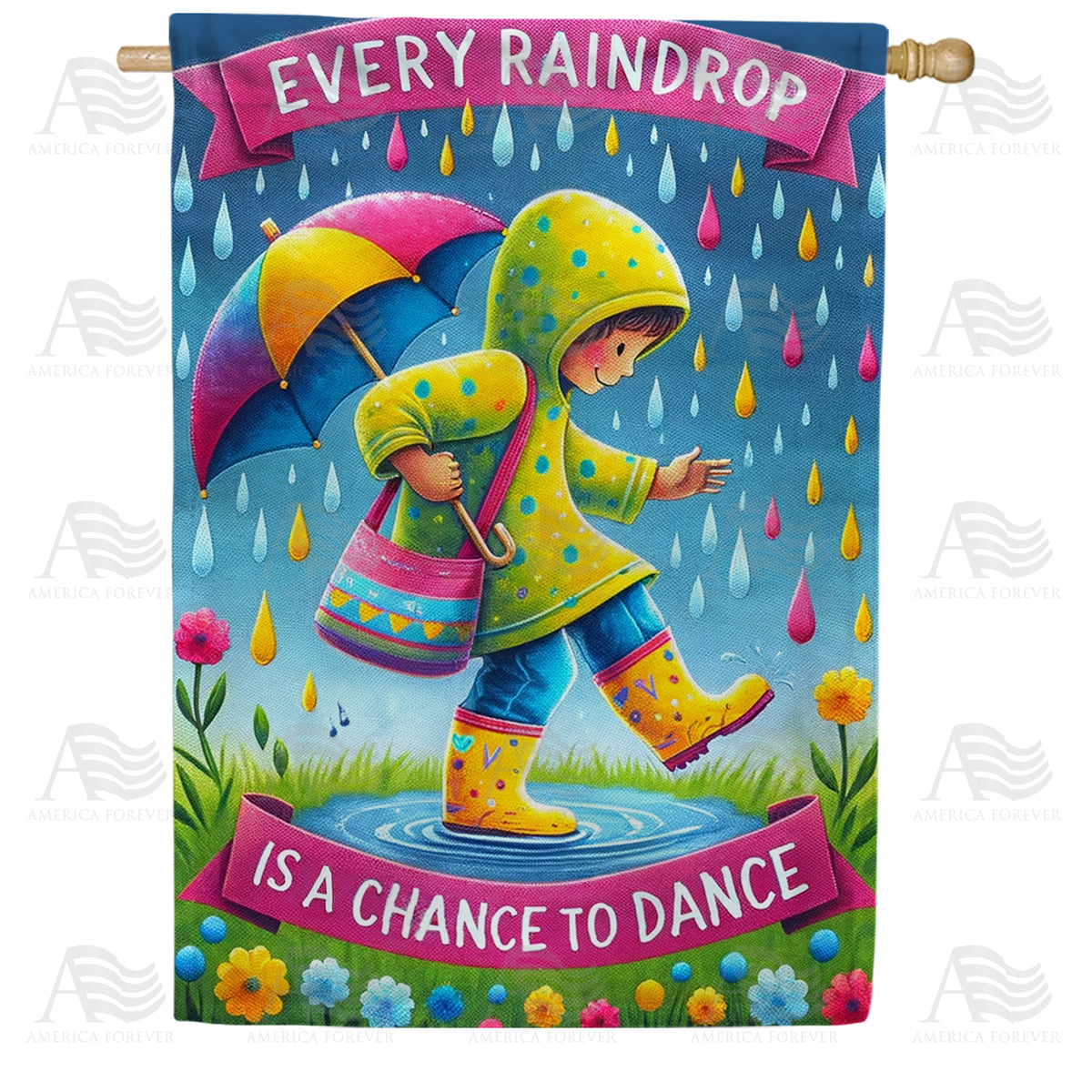 Rainy Day Dance Celebration Double Sided House Flag