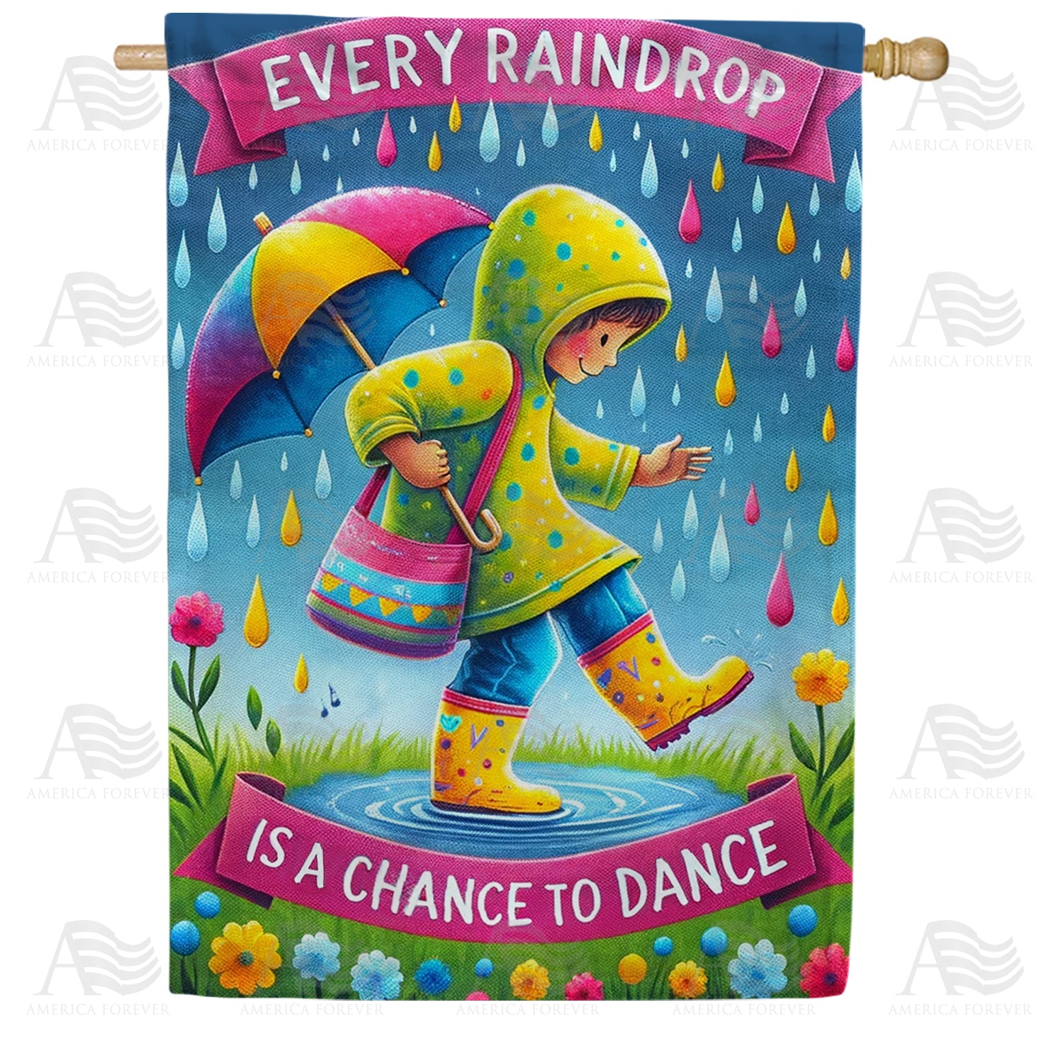 Rainy Day Dance Celebration Double Sided House Flag