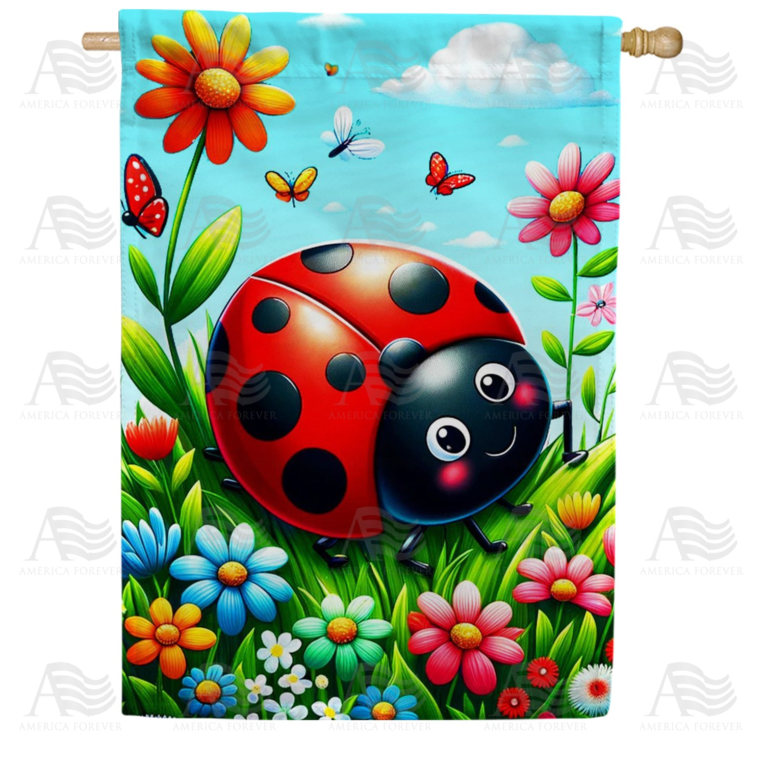 Ladybug's Delightful Garden Double Sided House Flag