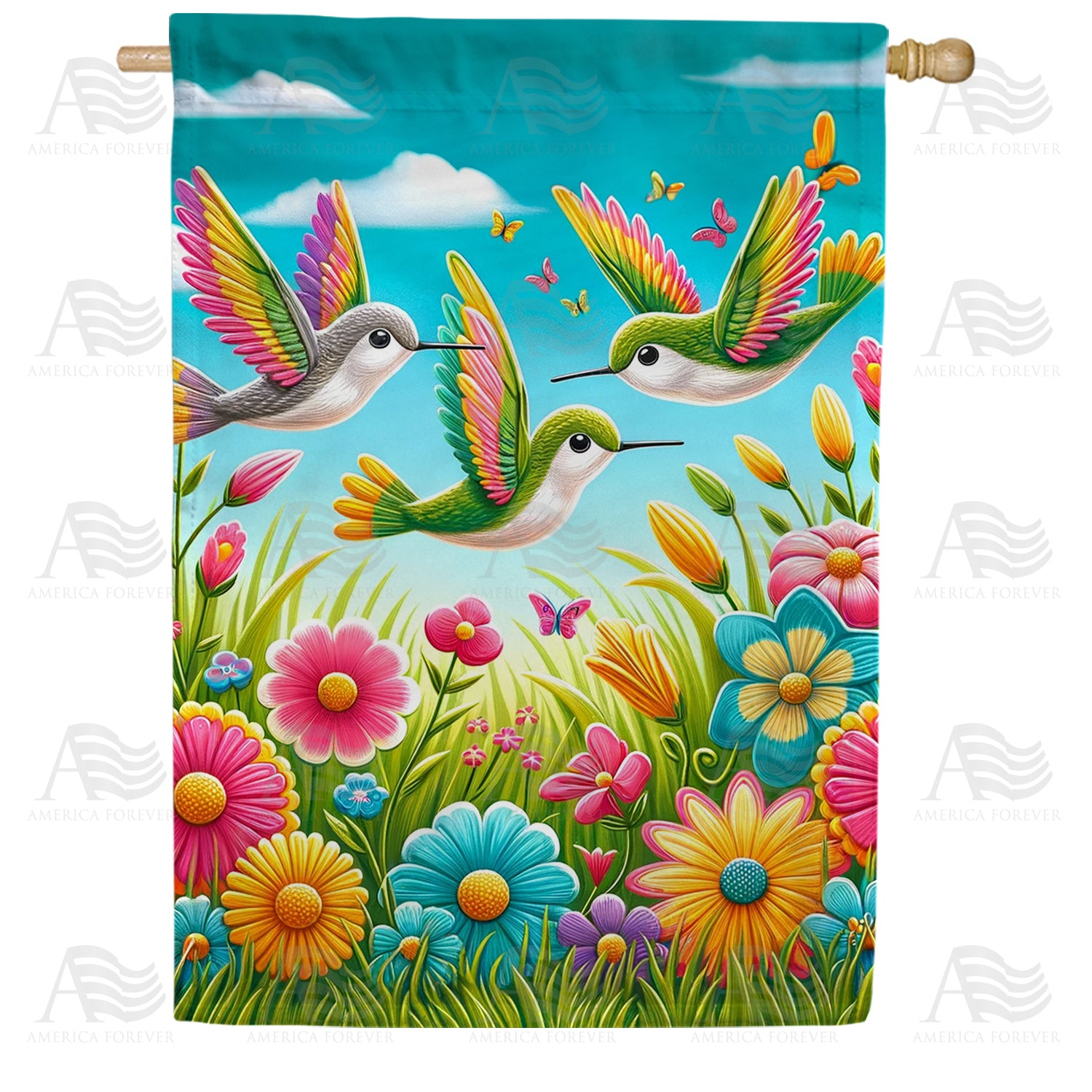 Hummingbirds and Blossoms Spring Double Sided House Flag
