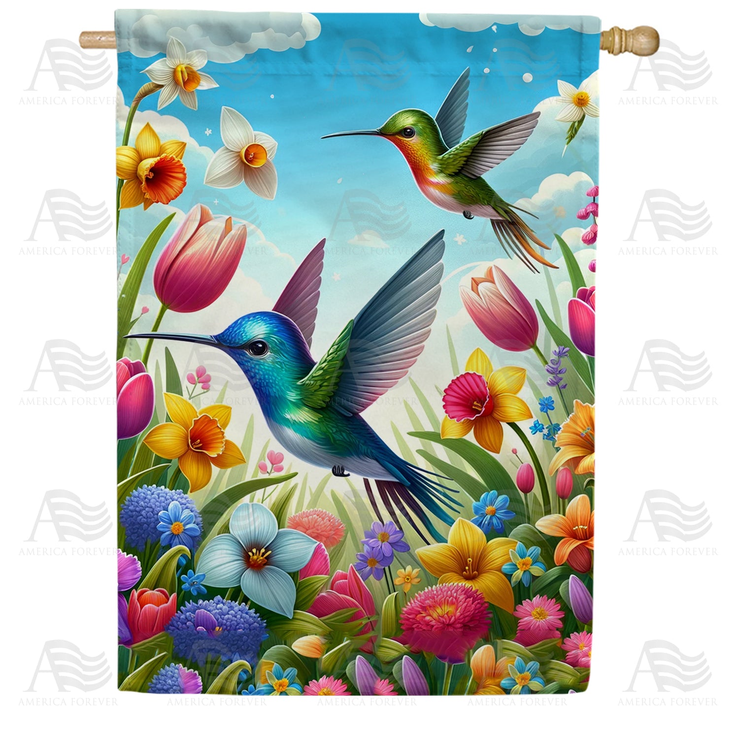 Enchanted Garden Hummingbird Double Sided House Flag