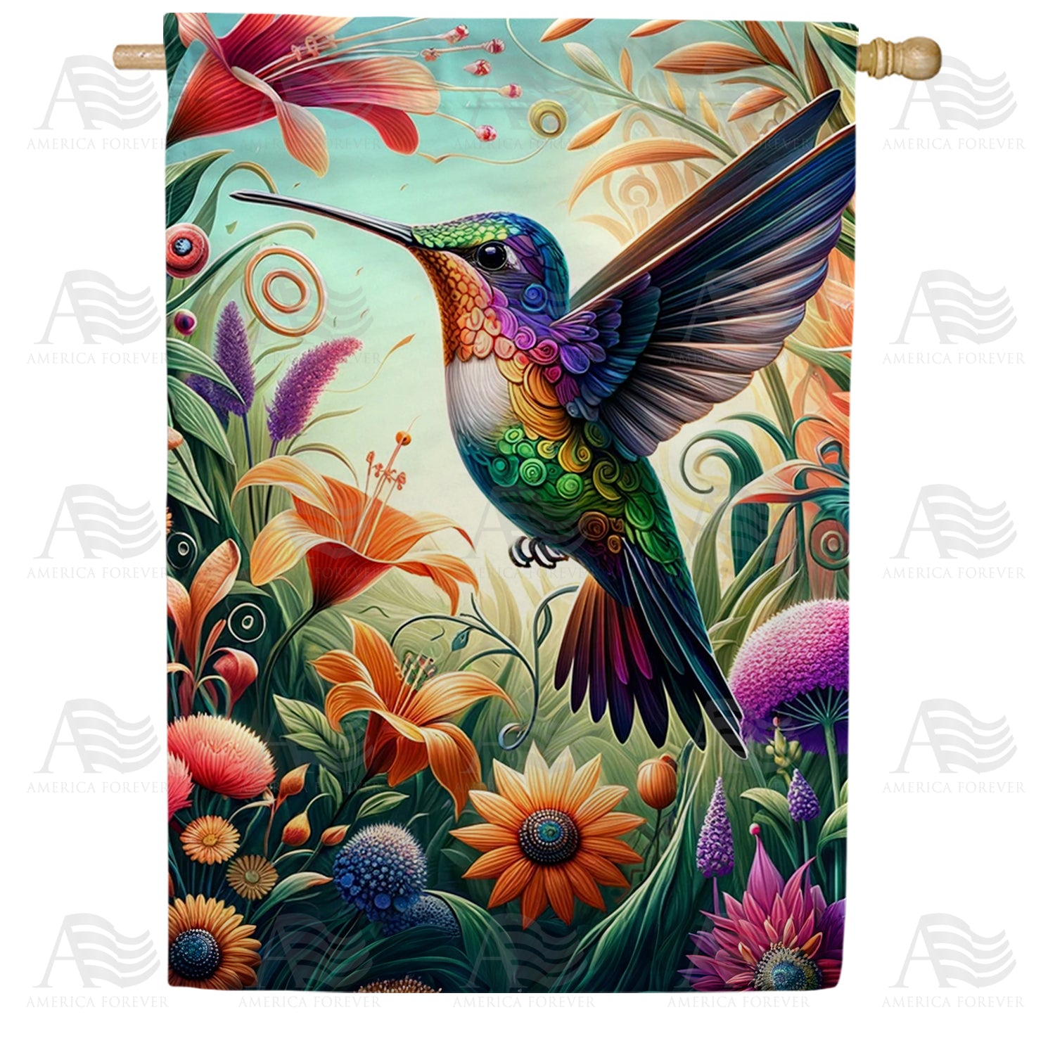 America Forever Hummingbird Floral Paradise Double Sided House Flag F America forever hummingbird floral paradise double sided house flag f