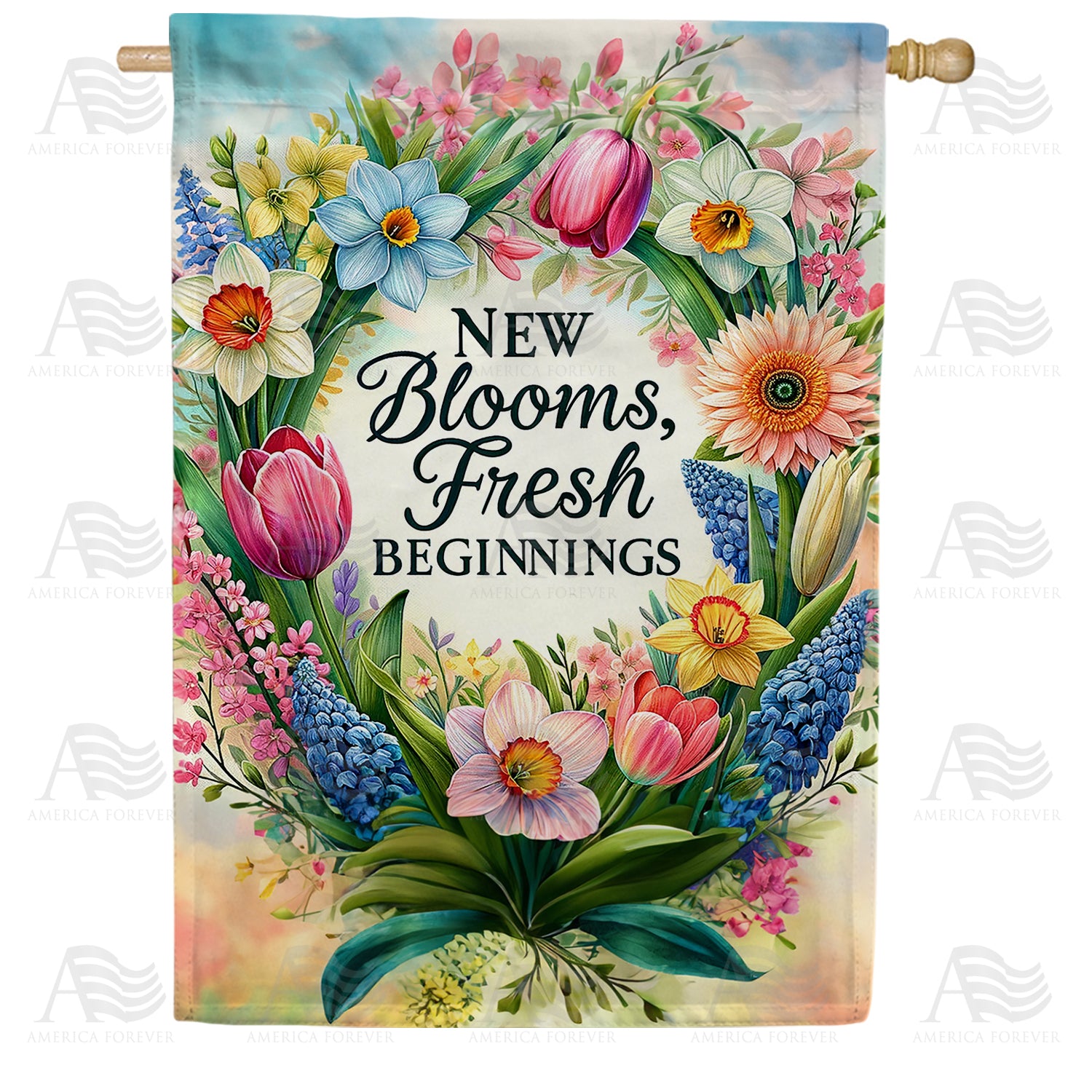 Floral Wreath New Beginnings Double Sided House Flag