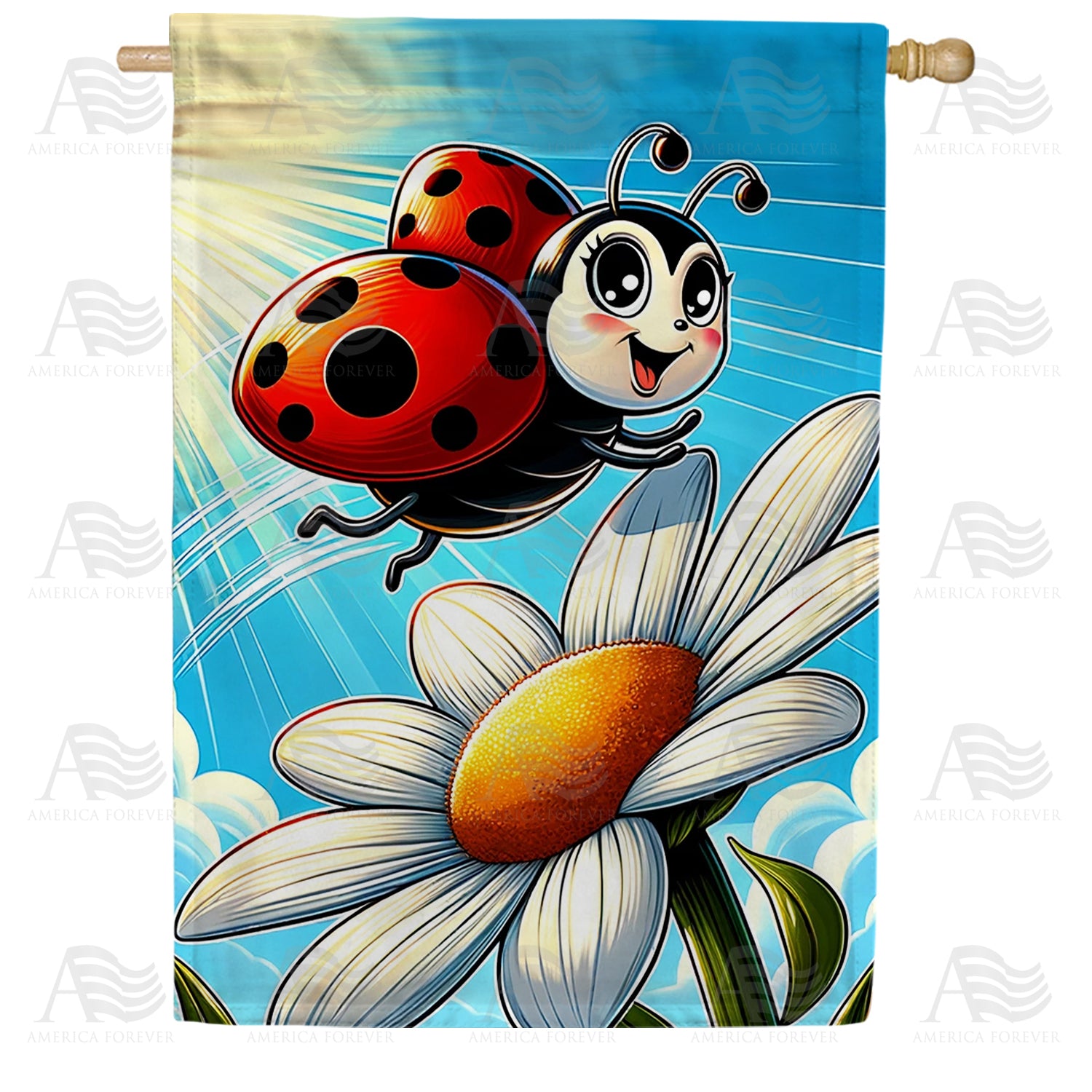 Ladybug on Daisy Delight Double Sided House Flag