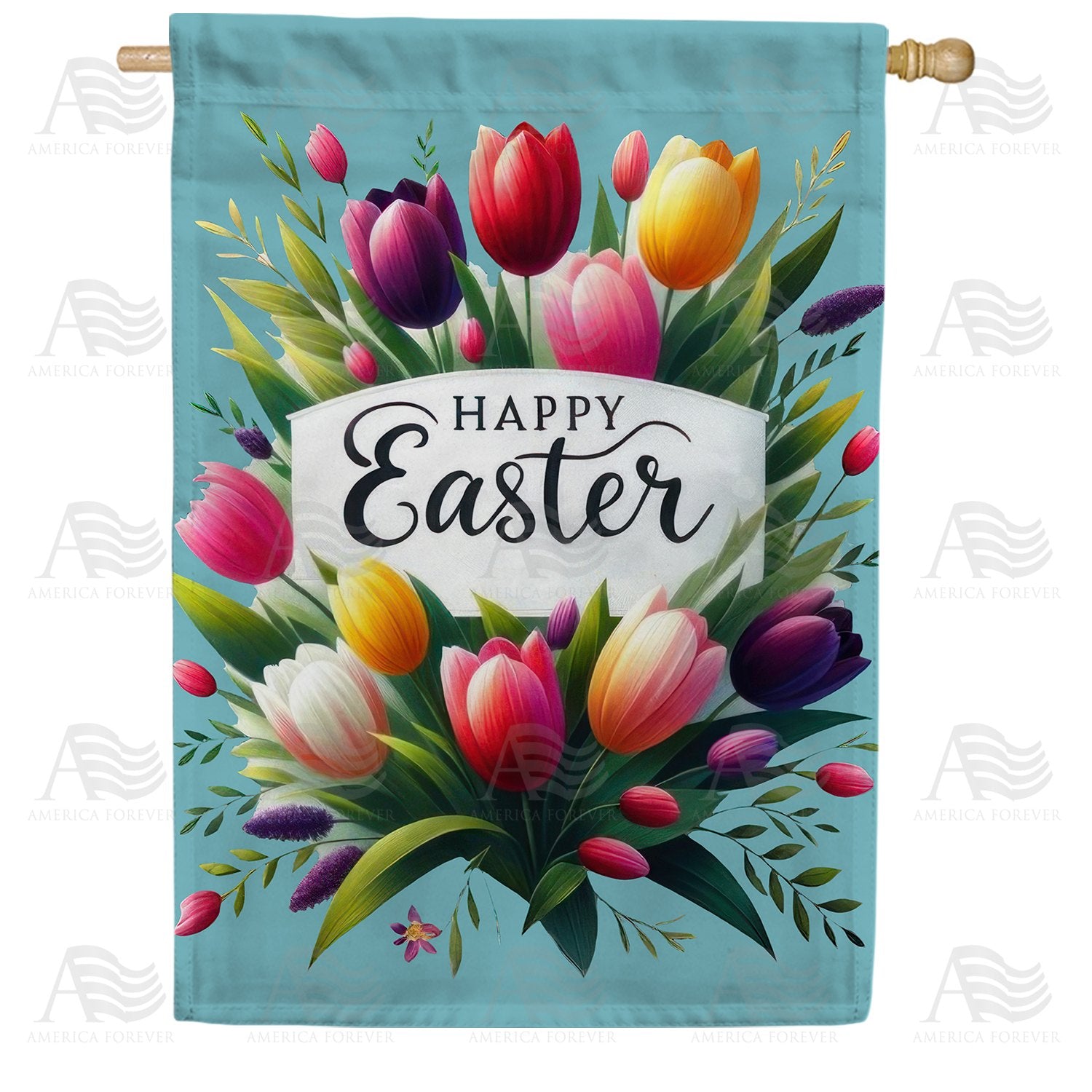 Tulip Bouquet Happy Easter Double Sided House Flag
