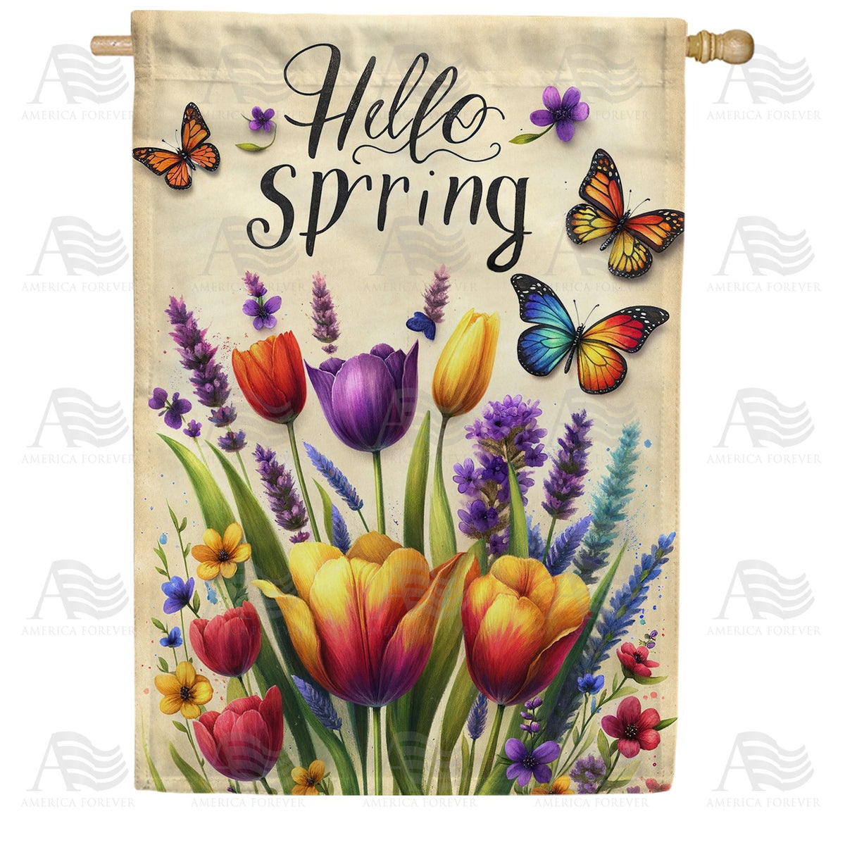 Spring Flags Colorful America Forever Hello Spring Floral Delight Double Sided House Flag: F ...