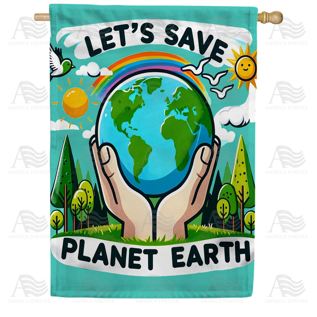 Global Conservation Cheerful Illustration Double Sided House Flag