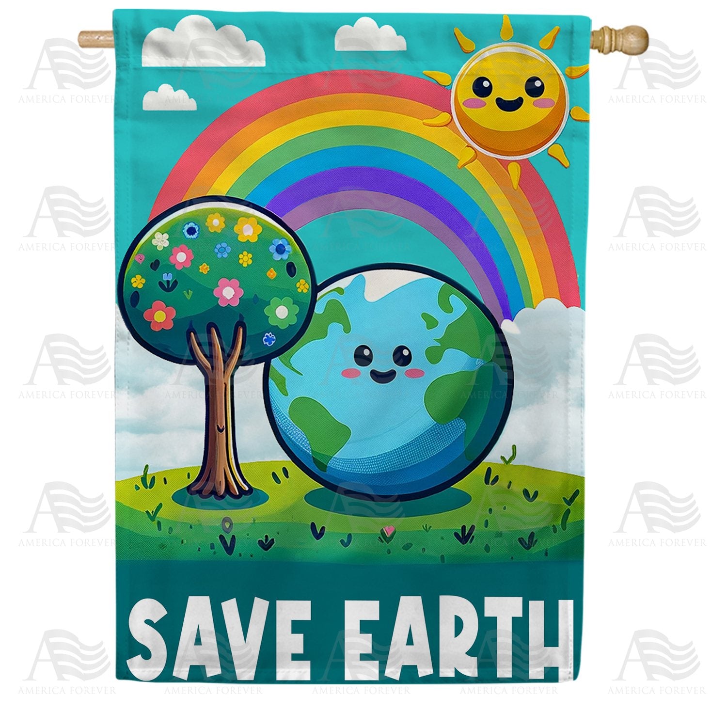 Playful Earth and Rainbow Joy Double Sided House Flag