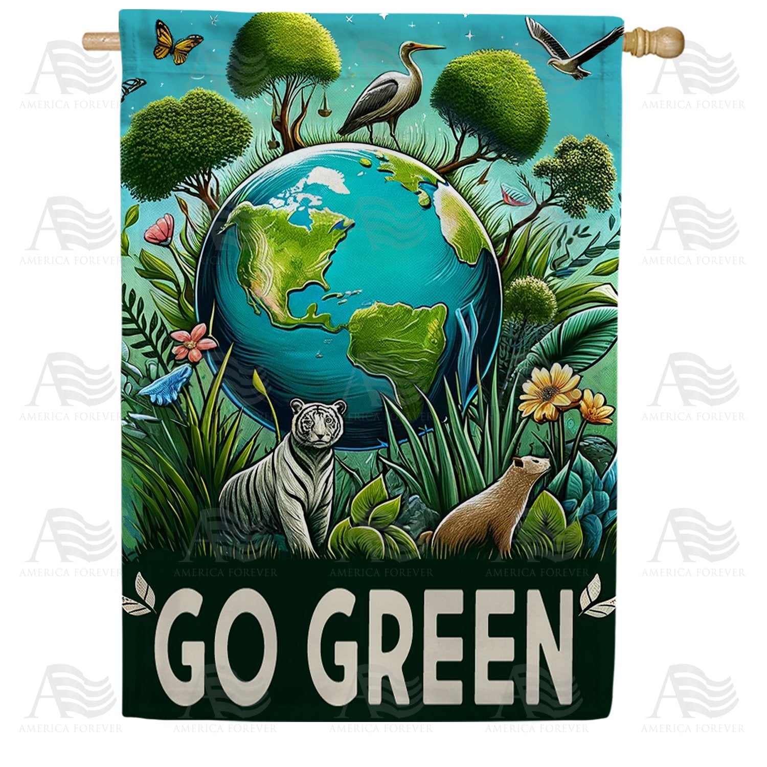 Verdant Wildlife Earth Day Tribute Double Sided House Flag