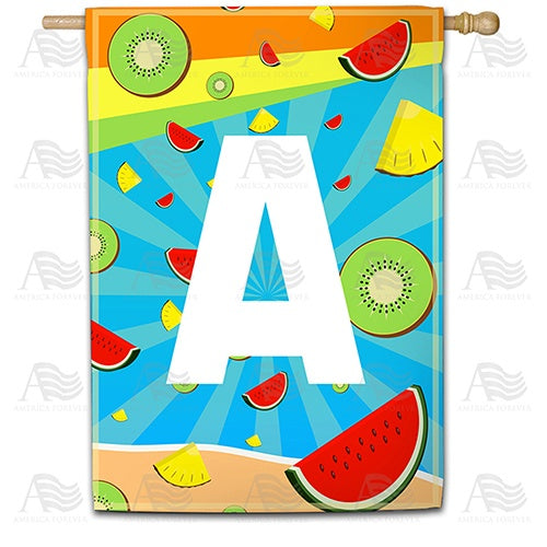 Summer Time Fruits Monogram Double Sided House Flag