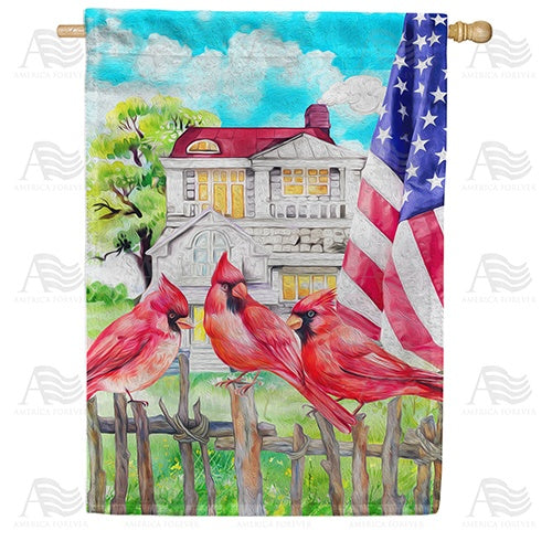 Patriotic Cardinals Double Sided House Flag