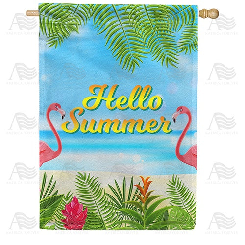 Twin Flamingo Summer Hello Double Sided House Flag