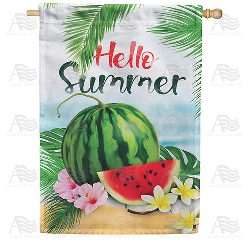 Hello Sweet Summer Watermelon Double Sided House Flag
