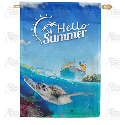 Summer Swimming Turtle Double Sided House Flag