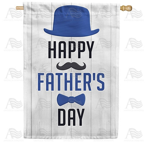 Blue Fedora And Bow Tie Double Sided House Flag