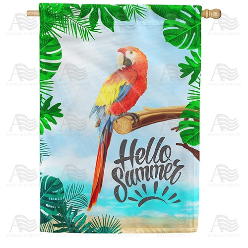 Macaw Says Hello Summer Double Sided House Flag