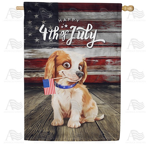 Flag Waving Puppy Double Sided House Flag