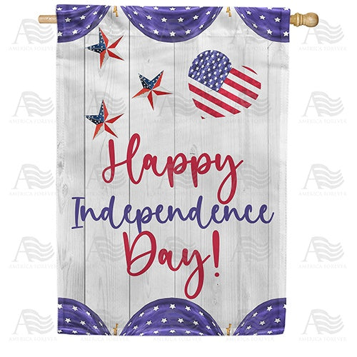 Happy Independence Day On White Wood Double Sided House Flag