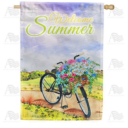 Pedaling Summer Petals Double Sided House Flag
