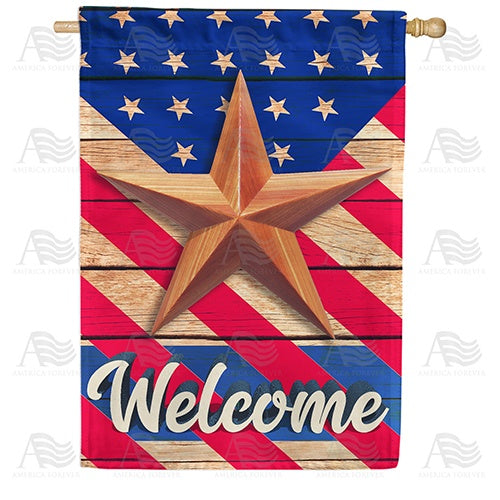 Wooden Star Welcome Double Sided House Flag