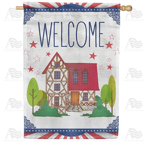 Folk Art Home Welcome Double Sided House Flag