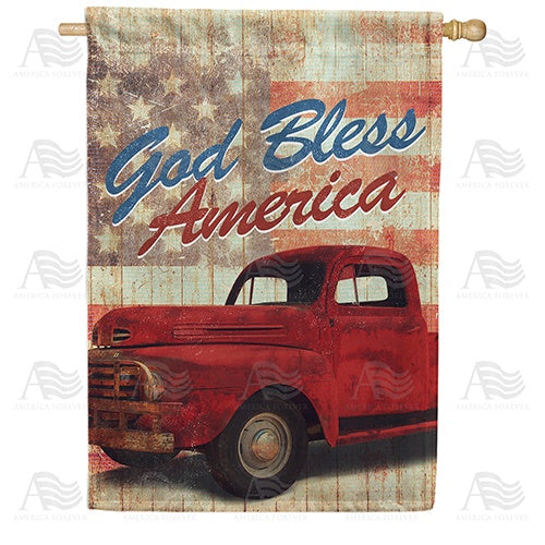 God Bless America Red Truck Double Sided House Flag