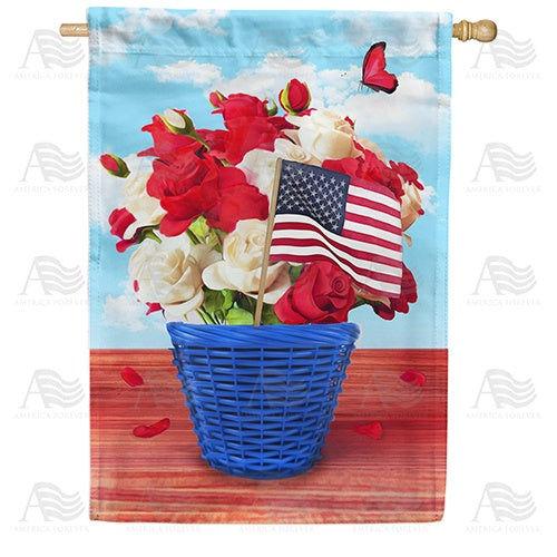 Stars, Stripes And Roses Double Sided House Flag