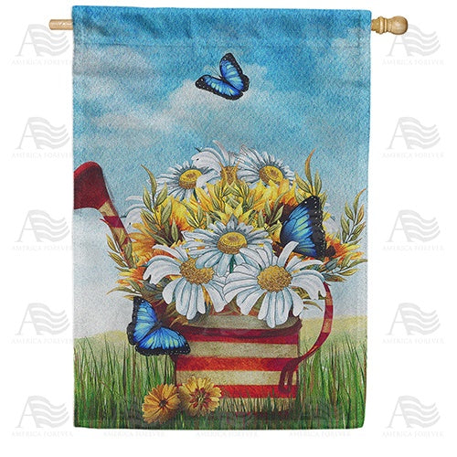 Daisy Watering Can Welcome Double Sided House Flag