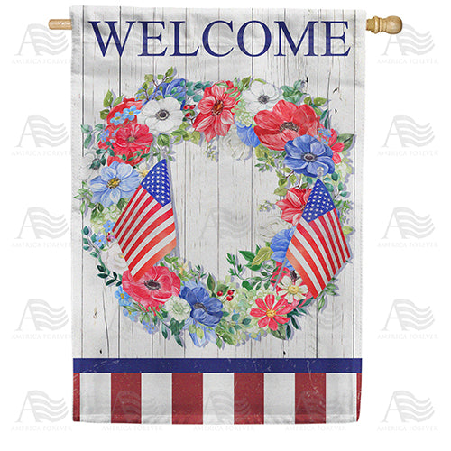 Patriotic Wreath Double Sided House Flag