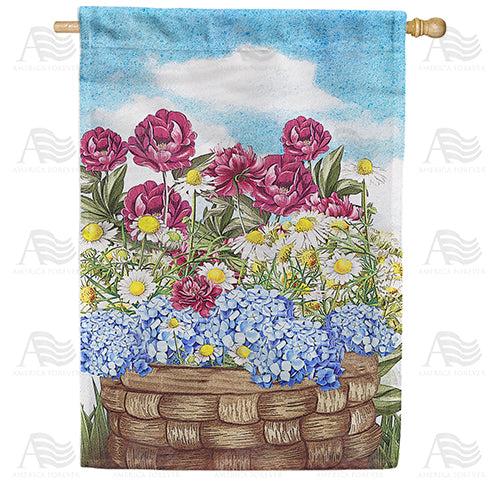 Woven Basket Of Blooms Double Sided House Flag