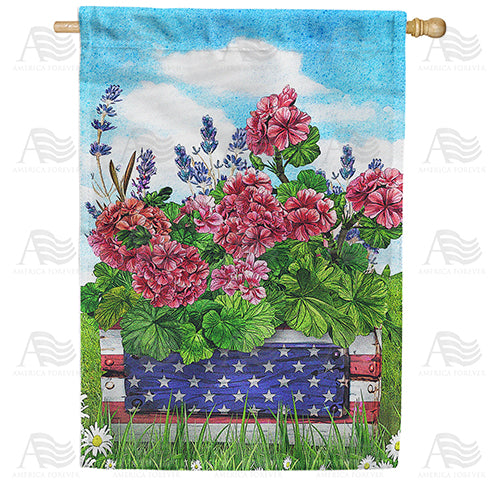 America Forever Patriotic Geraniums Double Sided House Flag