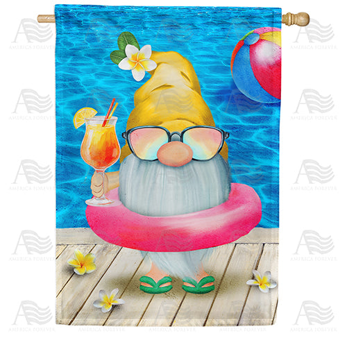 Poolside Gnome Double Sided House Flag