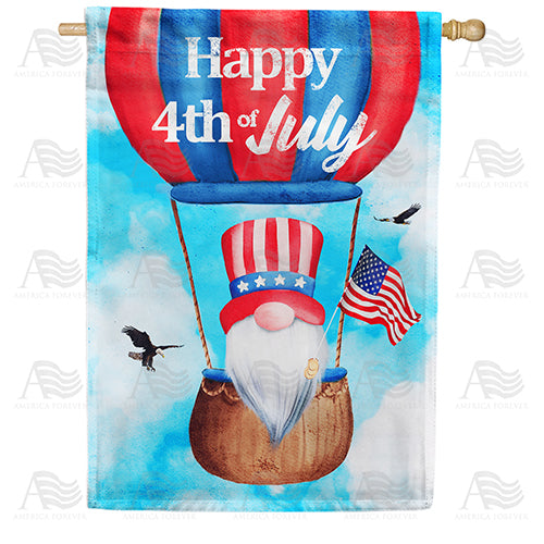 Patriotic Balloon Gnome Double Sided House Flag