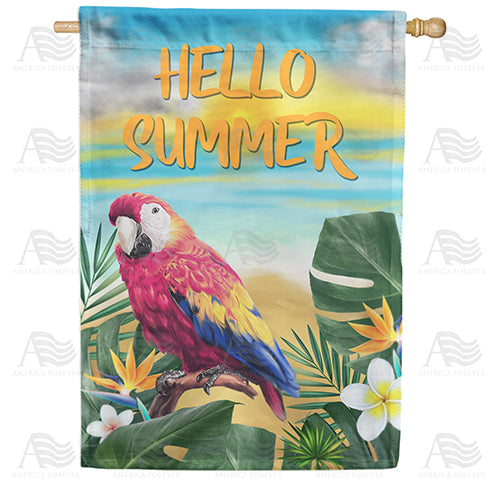 Hello Summer Parrot Double Sided House Flag