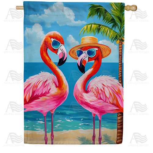 Flamingo Tourists Double Sided House Flag