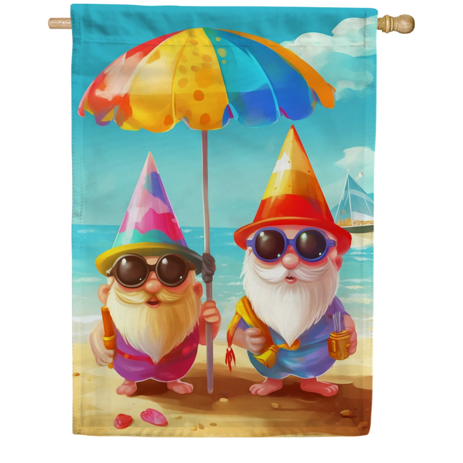 Gnome Beach Buddies Double Sided House Flag