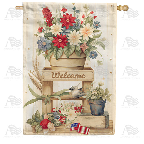 Patriotic Plant Stand Double Sided House Flag