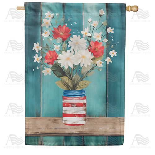 Red & White Bouquet By Blue Barn Double Sided House Flag