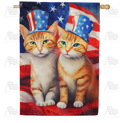 Patriotic Orange Tabbies Double Sided House Flag