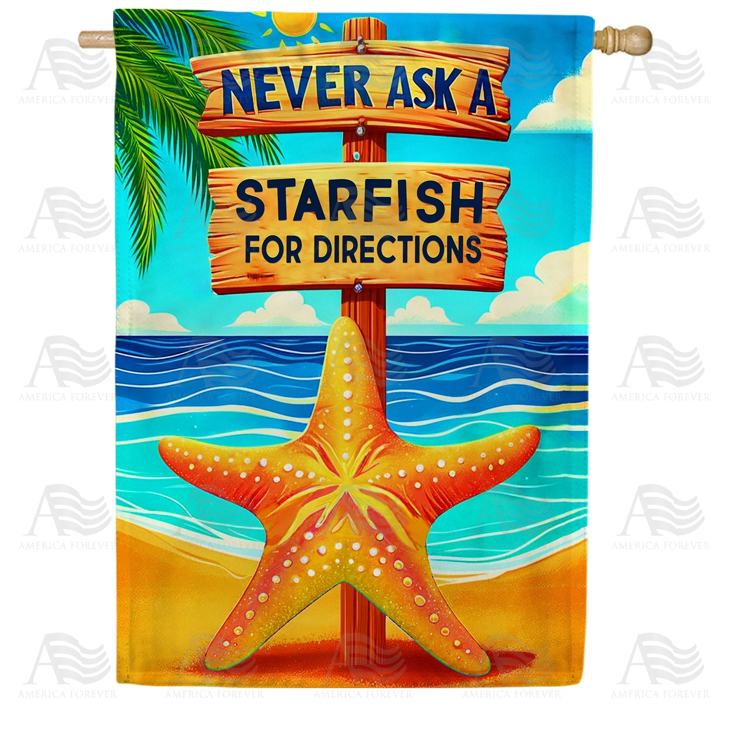 Comical Starfish Beach Advice Double Sided House Flag
