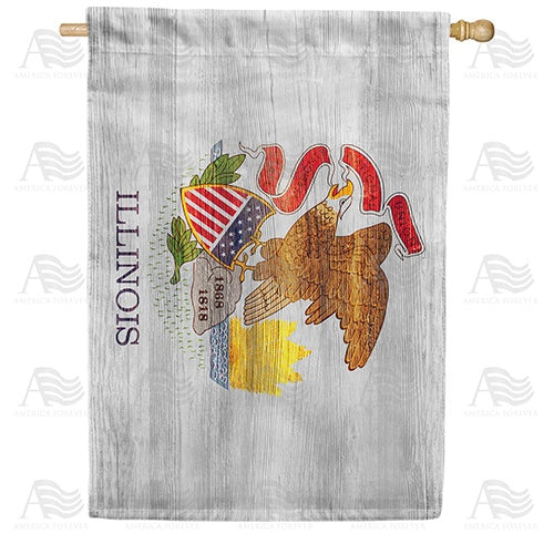 Illinois State Wood-Style Double Sided House Flag