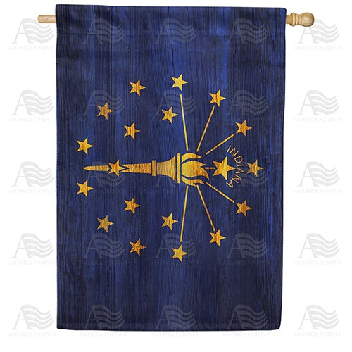 Indiana State Wood-Style Double Sided House Flag